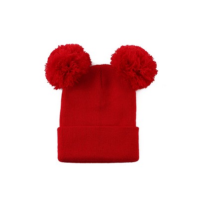 Double Pom-pom Knitted Acrylic Yarn Beanie