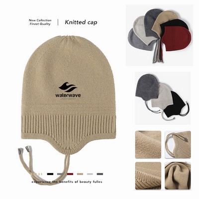 Wool Ladies Knitted Beanie Earflaps Woolen Hat